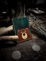 FENGMA sewn horse Italian vegetable tanning leather American retro bear card bag Tesla car key bag gift lettering