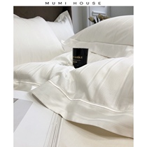  Light luxury style 100s plush cotton jacquard four-piece set of simple cotton quilt cover sheets white hotel bedding