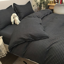  Nordic style black four-piece bed sheet quilt cover Summer plaid bedding single quilt three-piece spring and autumn