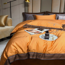  ALEX light luxury 140 plush cotton embroidery cotton four-piece set of solid color naked bed sheets Bed sheet cotton bedding