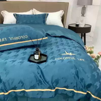 European-style simple 120 tencel four-piece set Ice silk light luxury naked bed Silk bed single quilt cover bed Summer 4