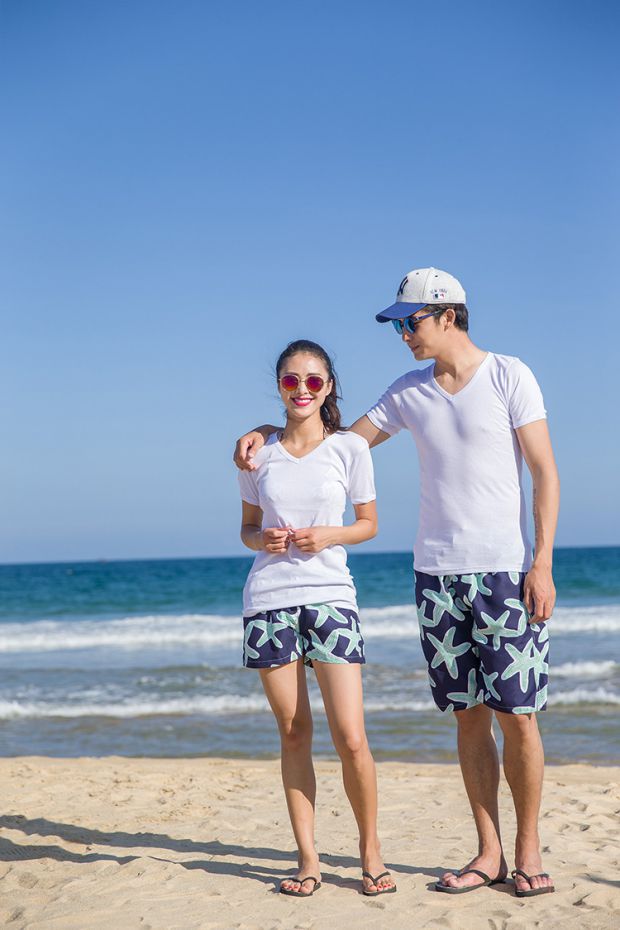 Kỳ nghỉ ở bãi biển mới Sao biển thường đôi quần bãi biển nam và nữ bên bờ biển quần short nhanh khô - Quần bãi biển 	quần đi biển nhóm	