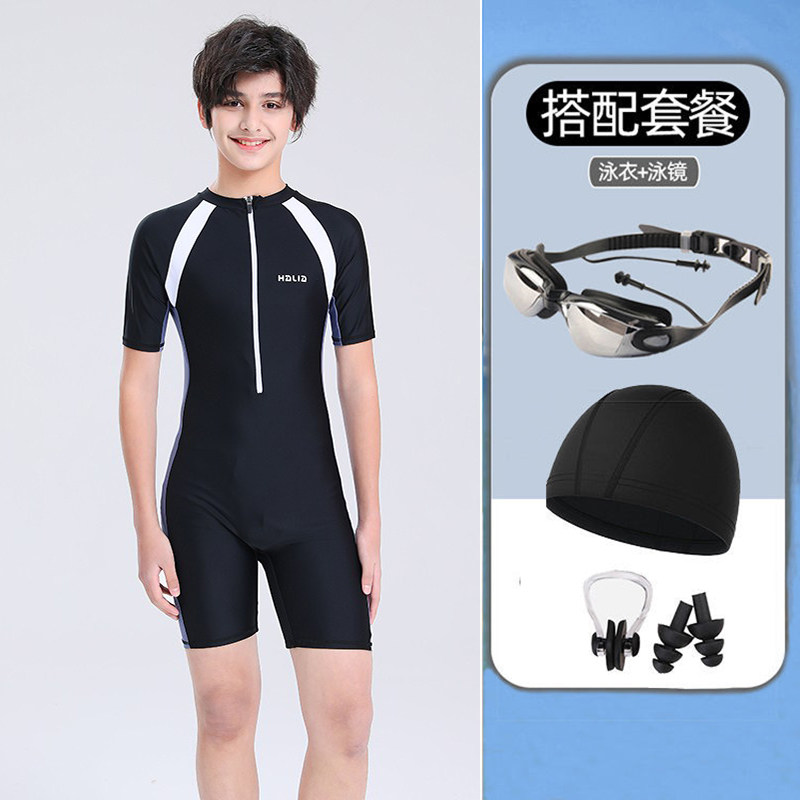 2022 new child boys CUHK child teenagers connected to flat corner professional training speed dry fat boy swimsuit suit