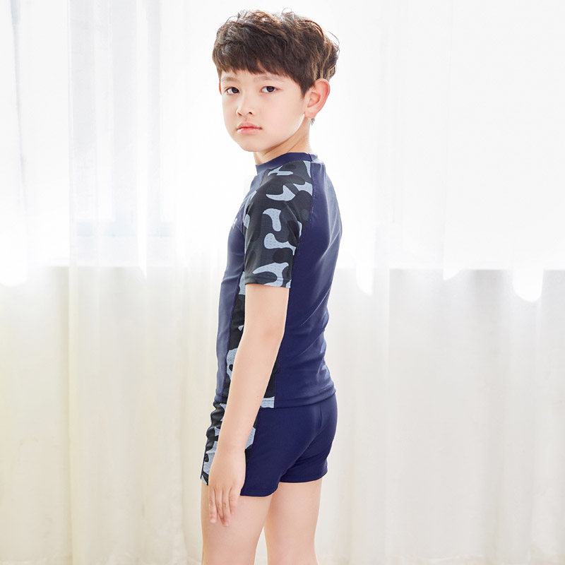 New children's swimsuit boys, children, small and medium-sized children, short-sleeved flat-angle swimming trunks set professional training swimsuit