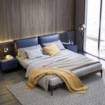 Italian minimalist Nordic leather bed modern minimalist 1 8 m first layer cowhide master bedroom atmospheric double wedding bed 1 5 beds