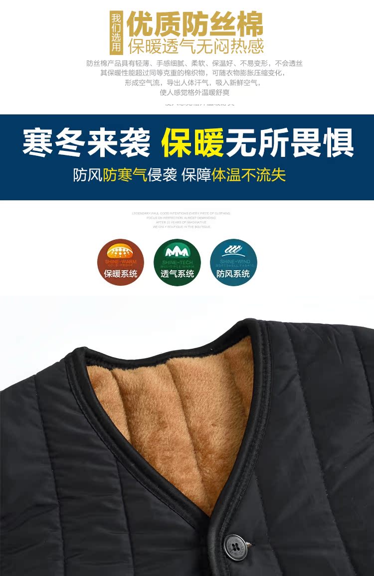 Áo vest nam trung niên mùa thu và mùa đông mới bố cộng với nhung dày cỡ lớn cotton nam vest vest trung niên áo khoác nam mùa hè