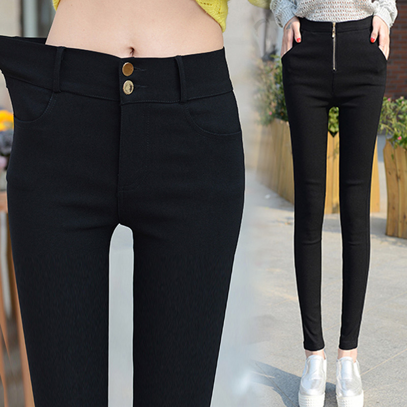 2022 Spring Autumn New Inner Lap Pants Woman Outside Wearing Long Pants High Waist Elastic Small Foot Pencil Magic Black Dressing Pants