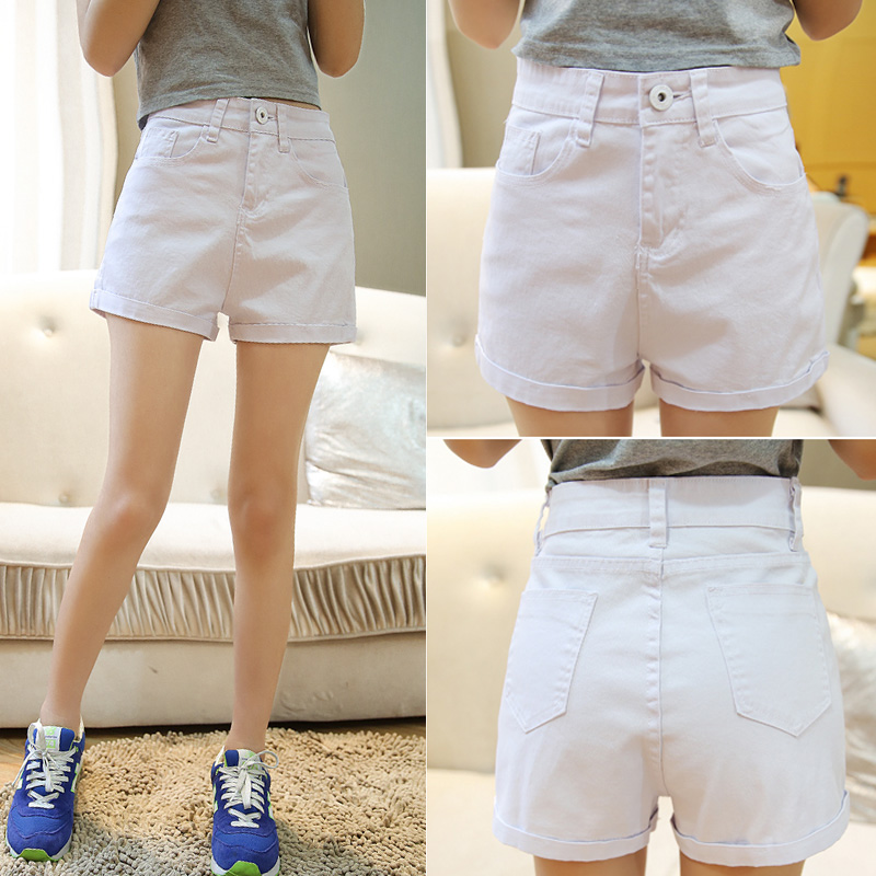 Summer new white high waist denim shorts female summer large size 100 lap casual loose with slim and broadlegged curl pants