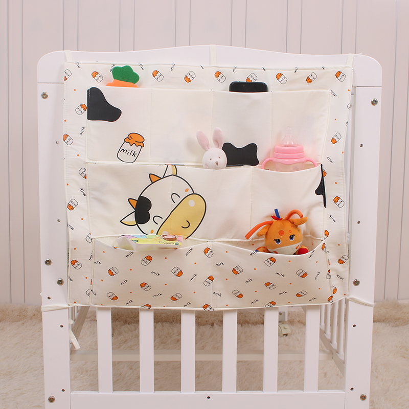 Baby cot supplies bedside multifunctional storage bag cotton multi-check storage bag bedside hanging bag diaper bag machine wash