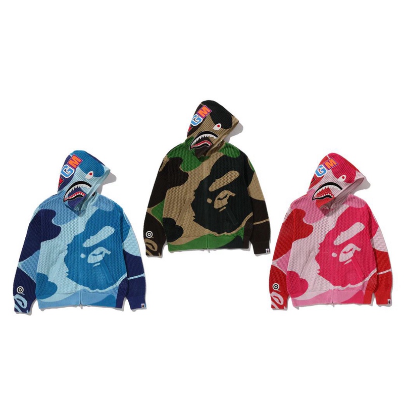 [on Sale on March 14] Japanese Trendy Brand Authentic Bape Men's Camouflage Shark Hollow Mesh Hooded Jacket