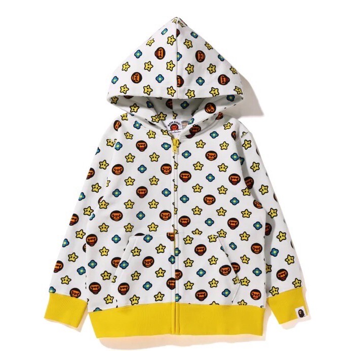 【Domestic Stock with Fleece Lining】Authentic Japanese Trendy Brand Bape Children's Clothing Milo Star All-Over Print Hooded Zip-Up Sweatshirt