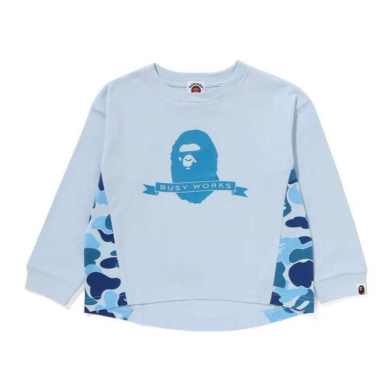 [In-Stock in China] Japanese Trendy Brand Bape Children's Clothing Genuine New Camouflage Ape Patchwork Round-Neck Long-Sleeve T-Shirt