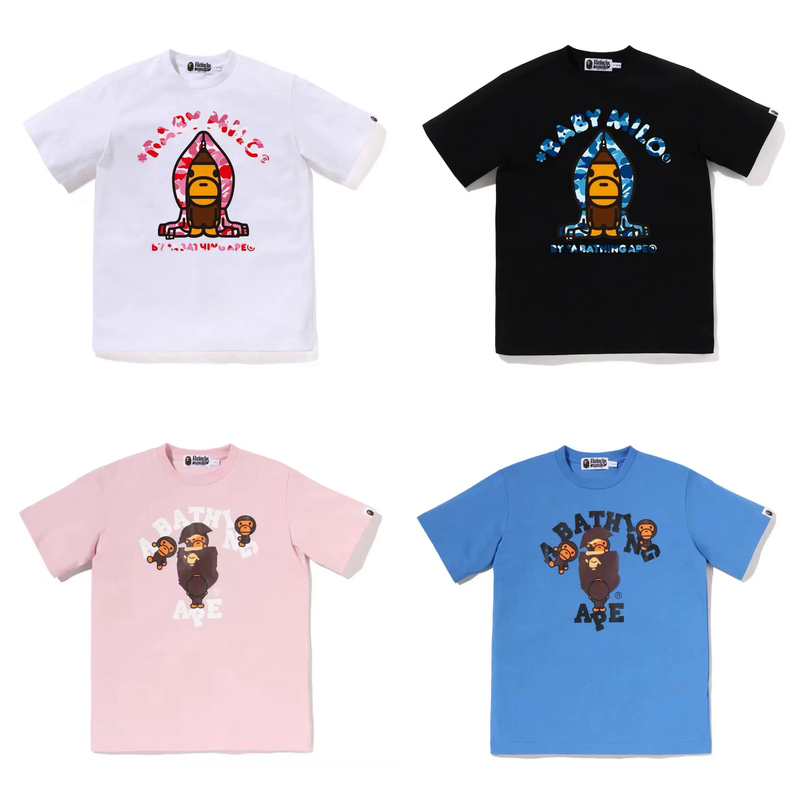 【Domestic Stock 150/160】Japanese Trendy Brand Bape Children's Clothing Shark Milo Crew Neck Short-Sleeve T-Shirt Collection