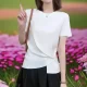 Ice Silk Elegant T-shirt Women's Summer New Short-sleeved Waist Slimming Design Sense Irregular Age-reducing Western Style Top Ins