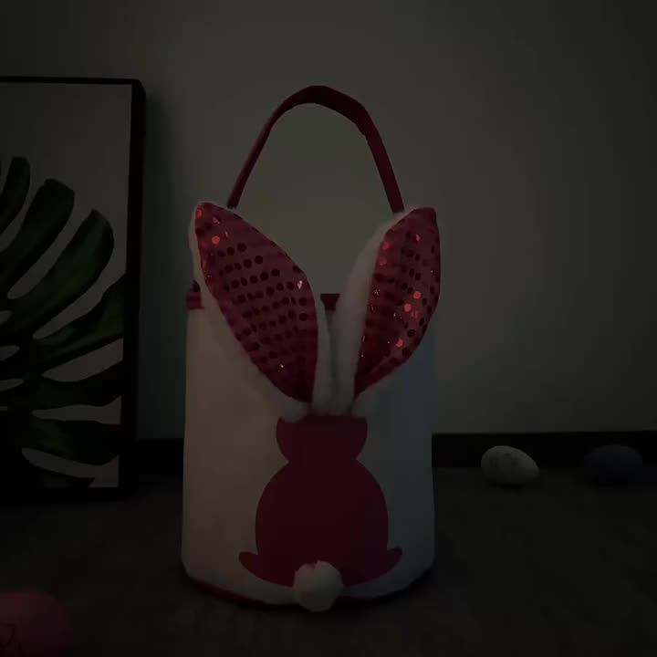 Easter 2024 New Glowing Rabbit Ears Easter Baskets Candy Egg Bags