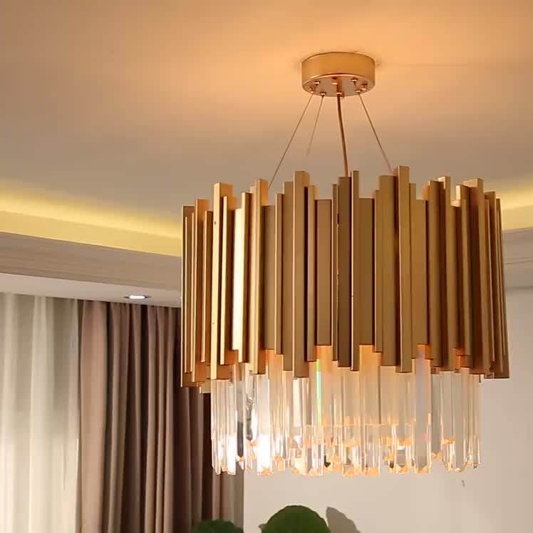 Cheap Luxury Stainless Steel Gold K9 Crystal Rectangular Chandelier