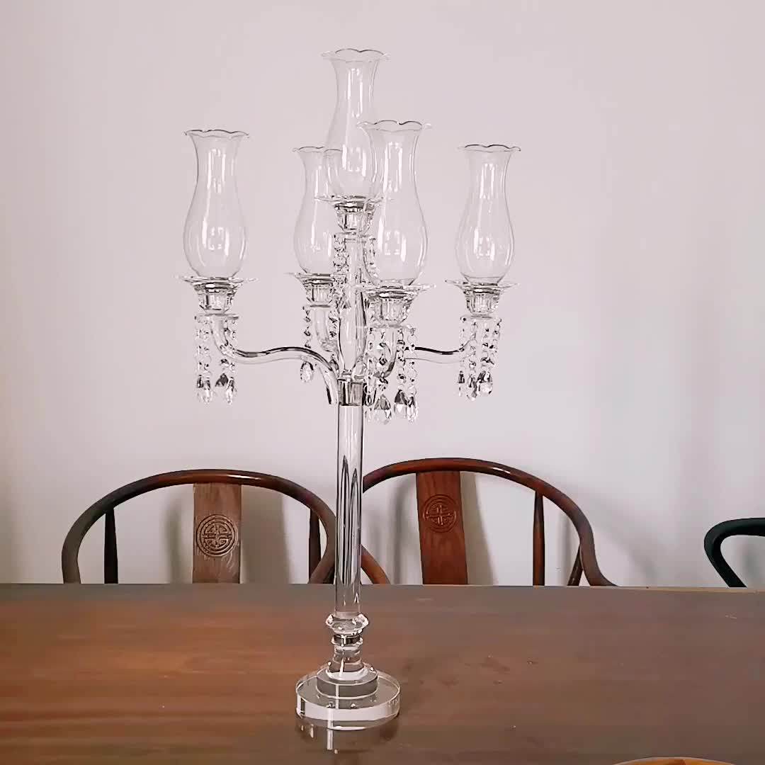 Candelabro De Cristal De 5 Brazos De Altura,Centro De Mesa Para