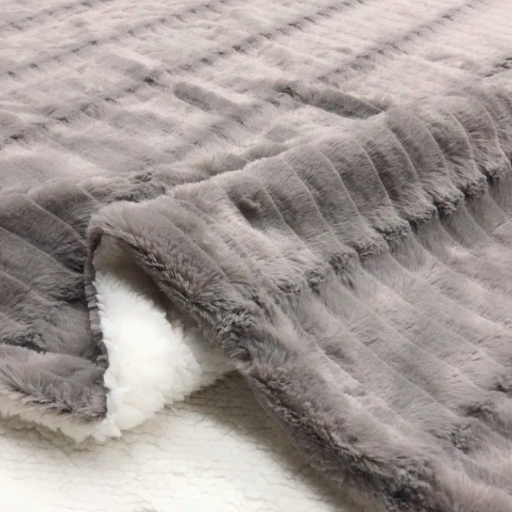 Wholesale Luxury Sherpa Soft Throw Fleece Blankets Gray Knit Faux Fur