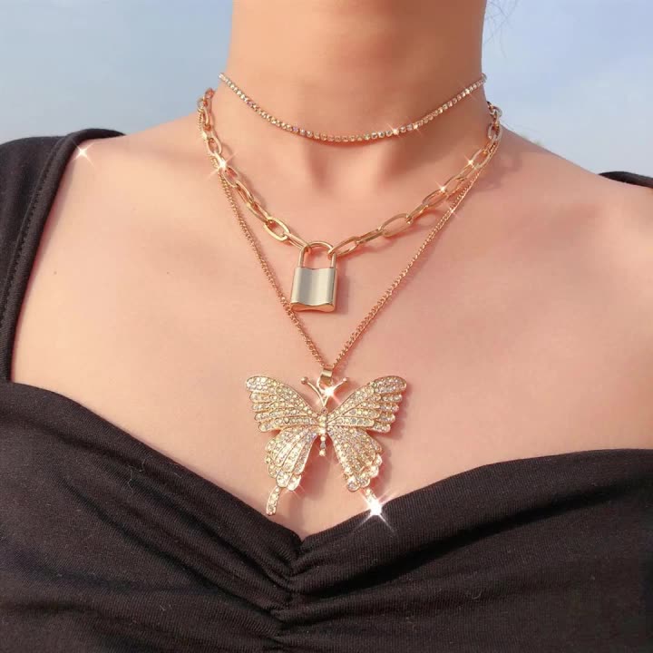 Download 3pcs Set Multi Layered Lock Chain Choker Exaggerated Set Diamond Large Butterfly Necklace Buy Heavy Look Diamond Necklace Set Design Heavy Diamond Necklace Butterfly Shaped Necklace Product On Alibaba Com
