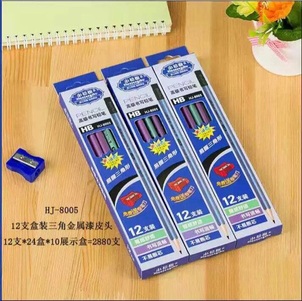 Small pine tree 8005 triangular pencil triangular bar rubber head HB positive posture non-toxic student pencil 12 support