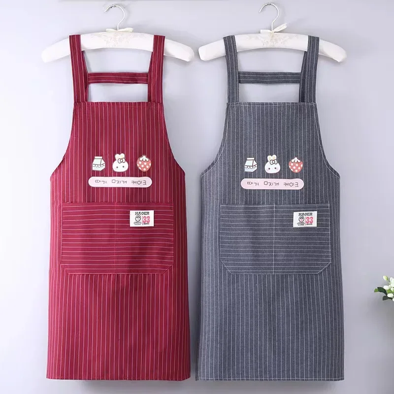 Cute rabbit cotton and linen hot stamping apron female strap waterproof oil-proof household kitchen dining hand-wiping waist bib