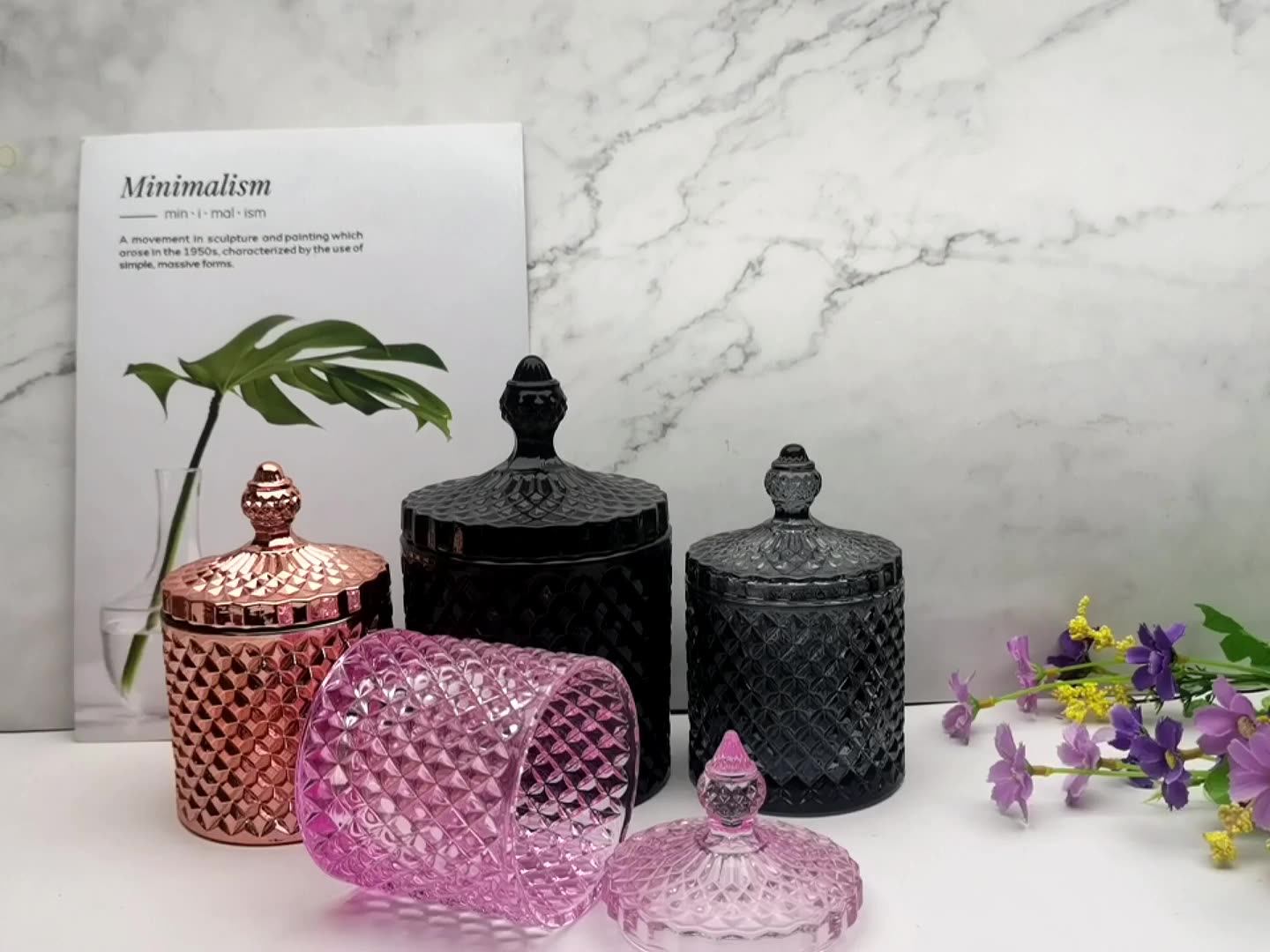 Luxury 10 Oz Red Candle Jars With Lid And Boxs Pink Glass Candle