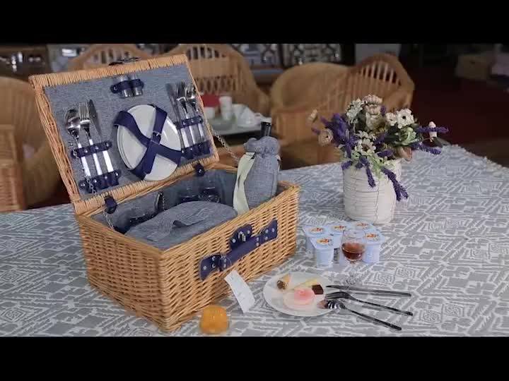 Wooden Wholesale Foldable Picnic Basket Wicker Woven Set Collapsible