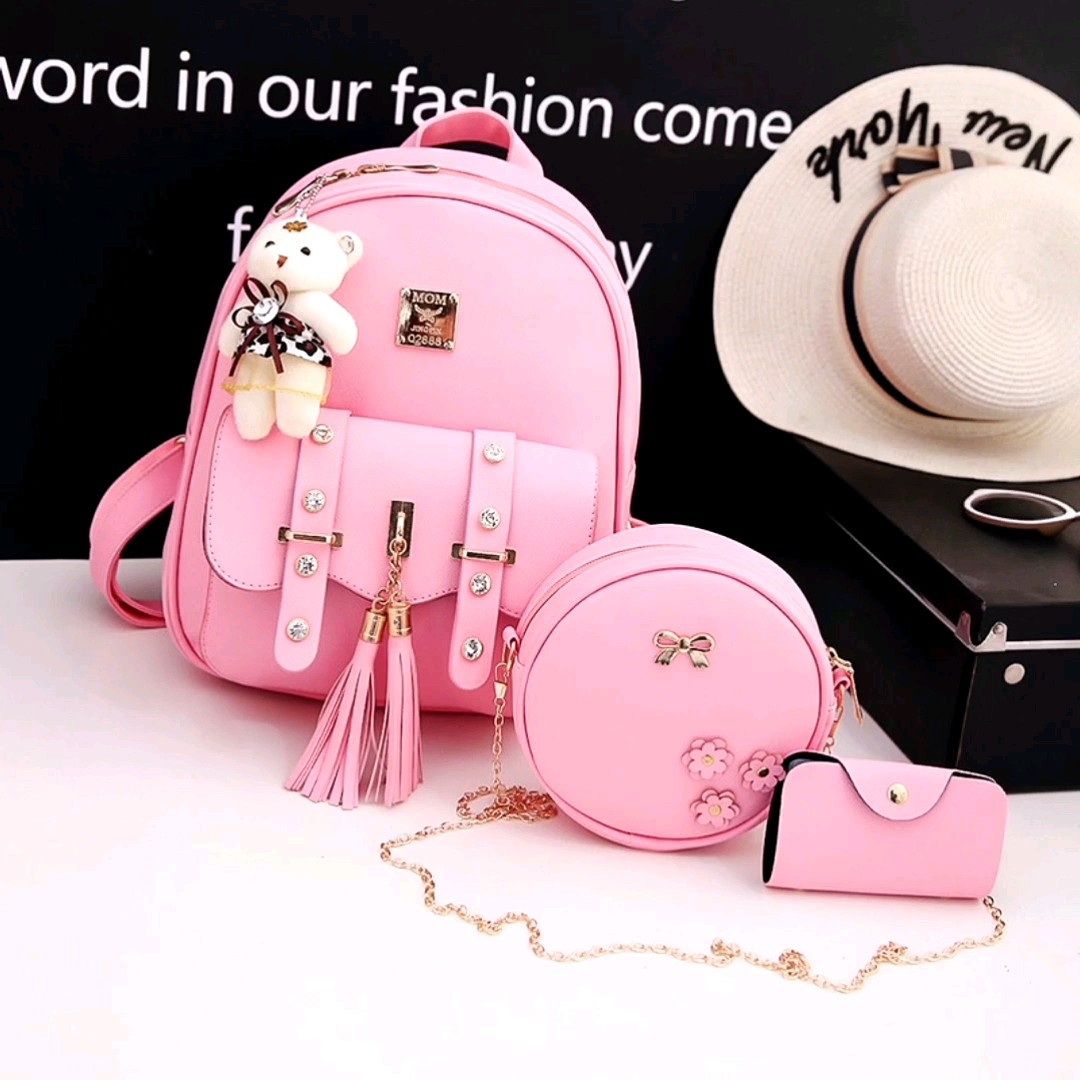 Pu Leather Korean Style Leisure Women School College Backpacks Bags Set