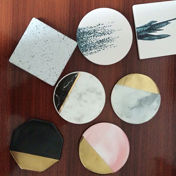 Marble Coaster Art Coasters Ceramic Absorbent Stone Drink Spills