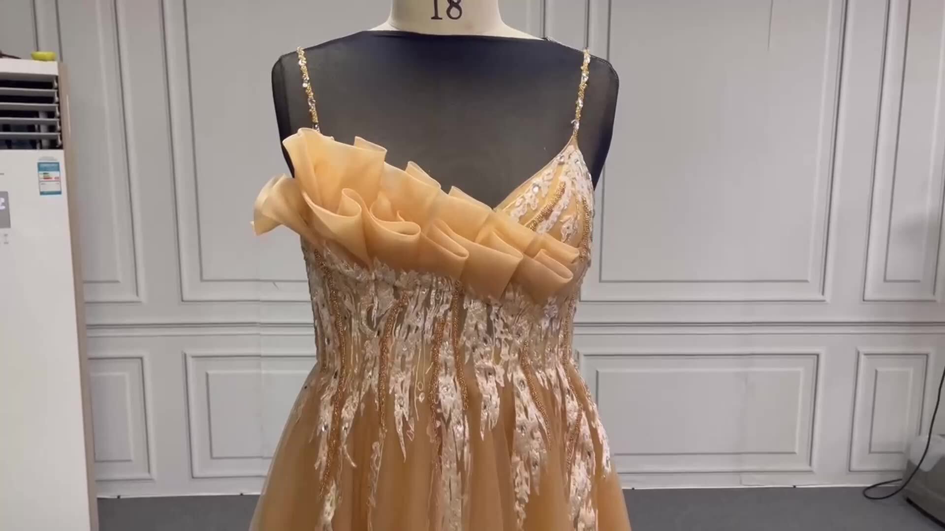 Gowns Lace Fabric Sequin Beaded Weeding Women Party Gown Bridesmaid Dresses  Gold Wedding Dress