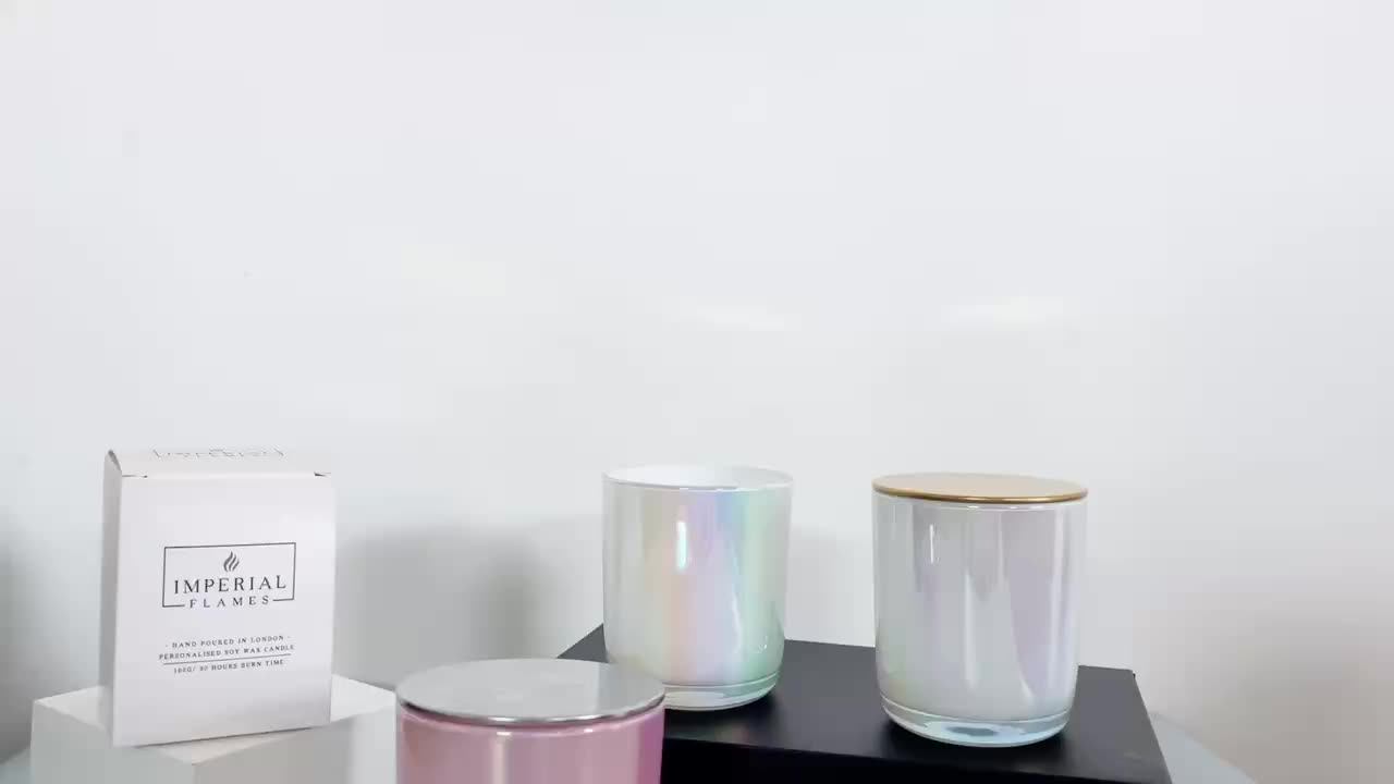 7oz 12oz 14oz Pink Iridescent Holographic Rainbow Candle Jar With Lid ...