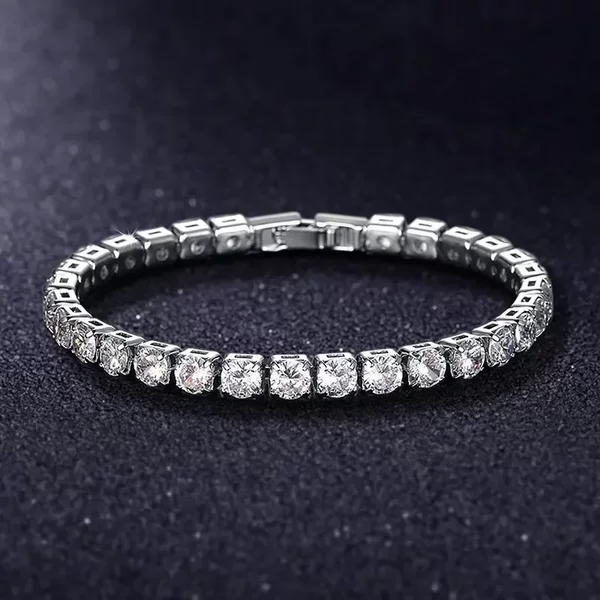 European and American zircon bracelet single row 4mm round full diamond tennis chain cross-border hip hop jewelry tennis bracelet