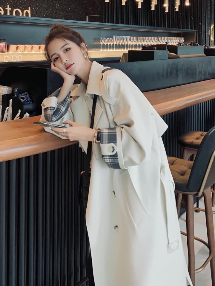 Japanese light luxury 2021 new British style medium and long windbreaker women loose over the knee hanging coat coat autumn