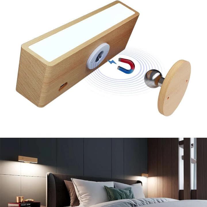 YiLaie Lampe De Lecture LED Applique Murale - Boule Magnétique 360° Rotative, Tactile, Rechargeable - Bois