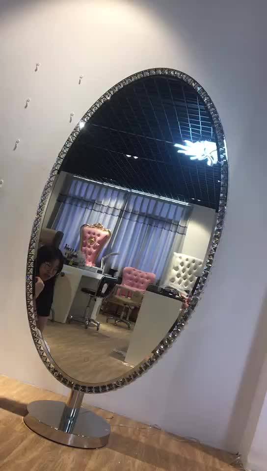 2020 New Products Hair Salon Standing Mirror Station Beauty Salon Makeup Mirrors With Led Light