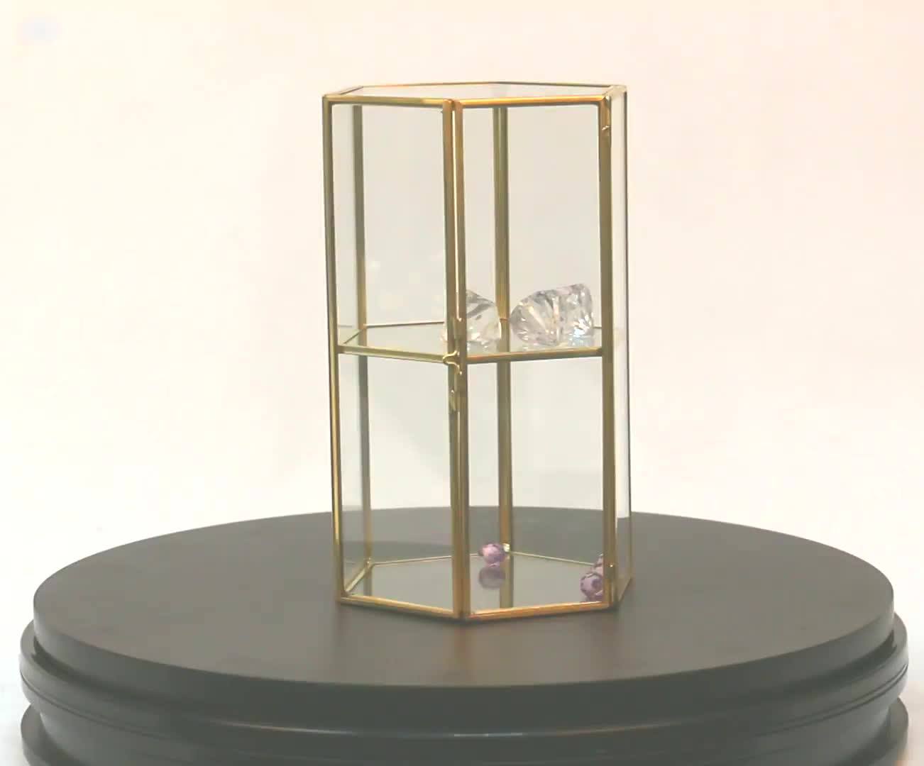 Hexagon Jewelry Glass Bracelet Box Jewelry Organizer Gold Glass Shelf