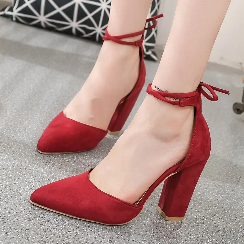 New Korean Style Pointed Toe Fashion High Heel Thick Heel Casual Women's Shoes Shallow Mouth Strap Hollow Sexy Sandals