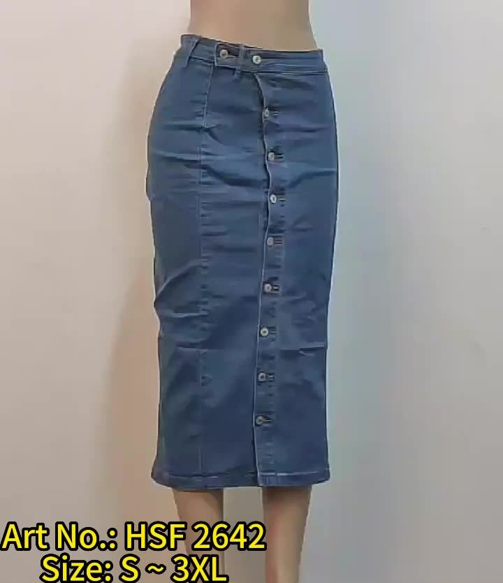 Hsf2642 Latest Design Fashion Trend Jean Skirts For Women Rivet Wrap