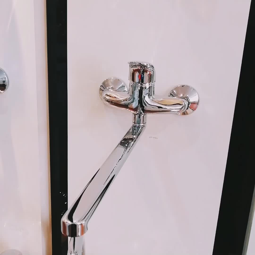 China Brass Long Spout Wall Mounted Sink Faucets Chrome Plated Single