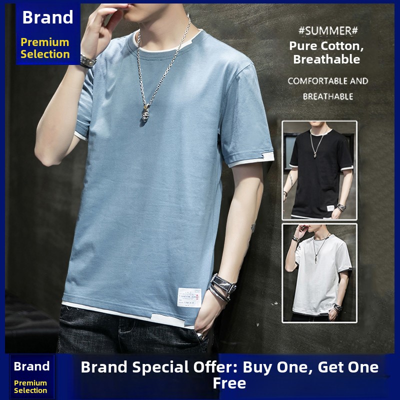 Brand-Preferred Short-Sleeved Men's Pure 100% Cotton Summer Breathable Sports Casual Versatile Trendy Top Men's T-Shirt
