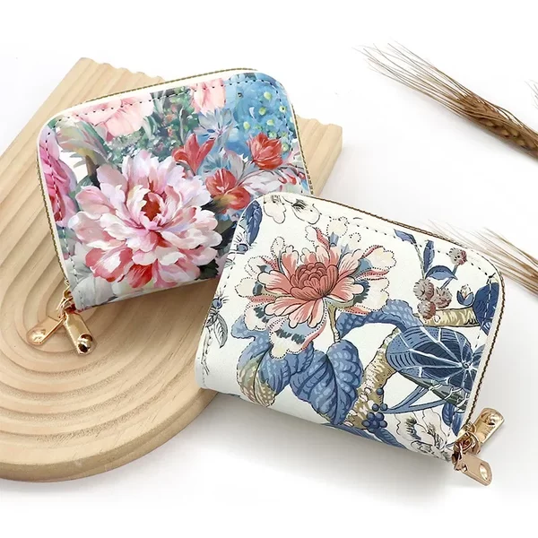 National Style Card Holder for Women, Large Capacity, Multiple Card Slots, Multifunctional Zipper Coin Purse, Anti-Degaussing Card Holder, Light Luxury Card Holder