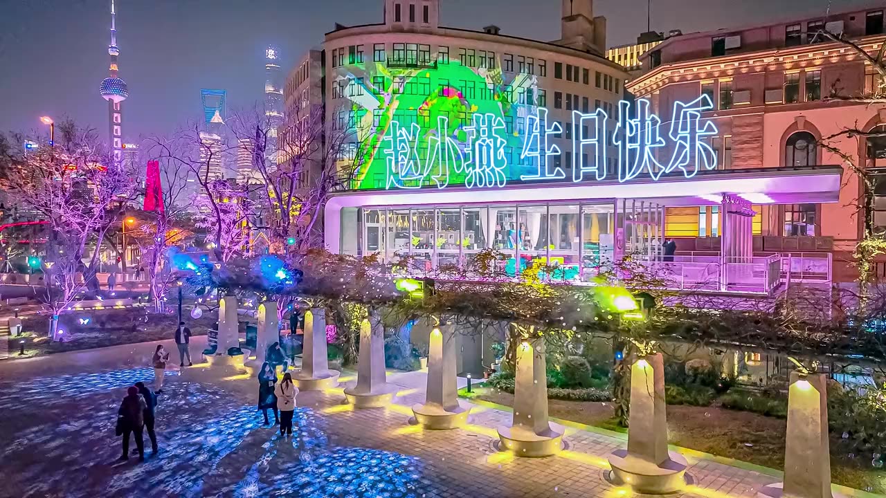 上海外滩夜景霓虹灯文字