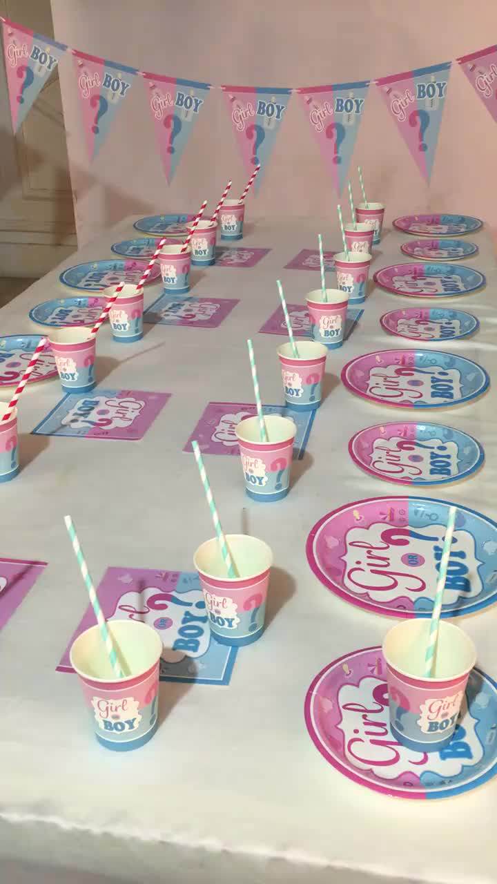 Gender Reveal Party Supplies Decorations Pink Girl Blue Boy Party Set Plates Cups Napkins Table