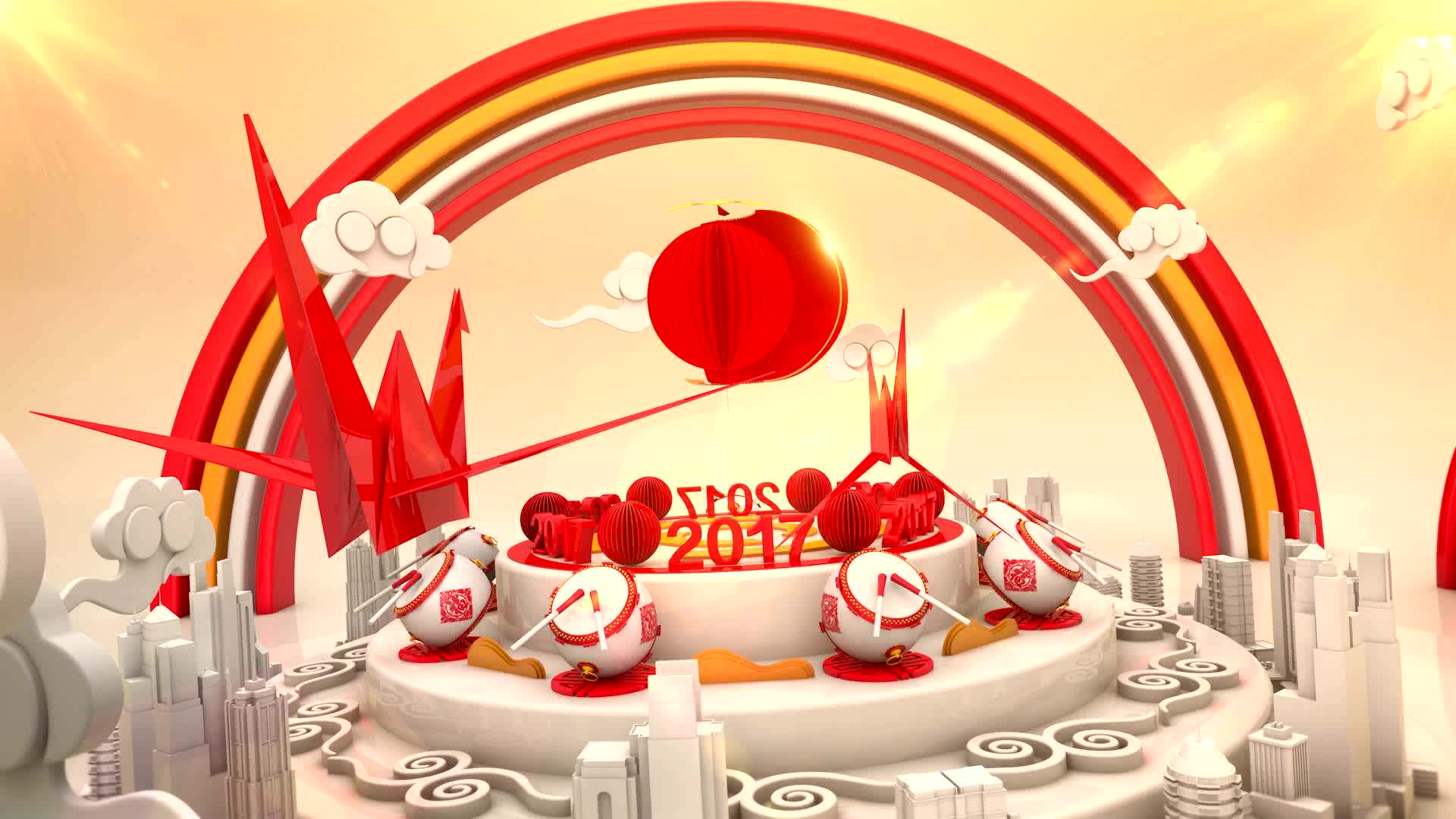 大气唯美喜庆三维祥云场景中国风春节联欢晚会开场贺岁视频片头  AE模板 6.61