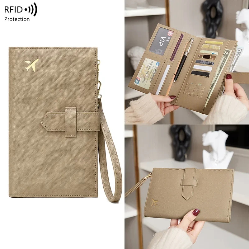 RFID anti-theft brush passport bag zipper buckle document storage passport holder new multi-function long women's wallet