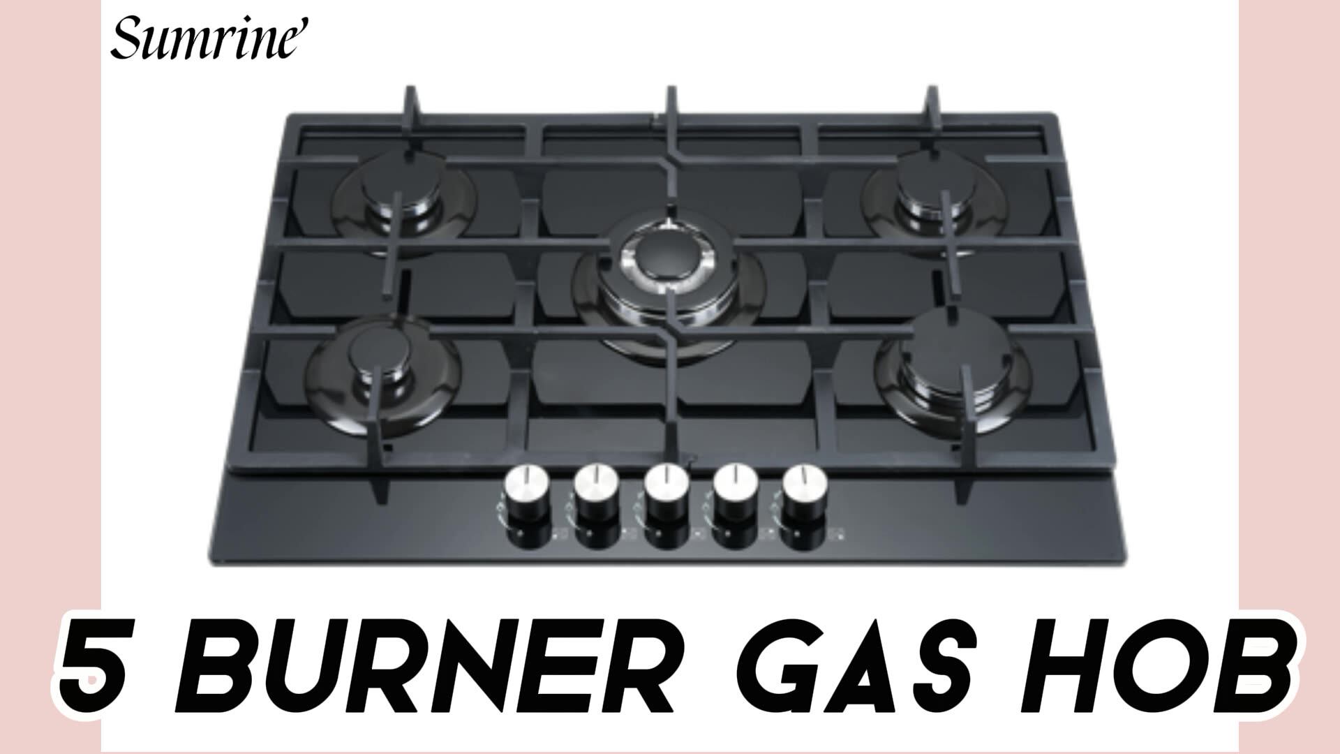 5 Burner Built In Gas Cooktop Commercial Safe Gas Stove Tempered Glass