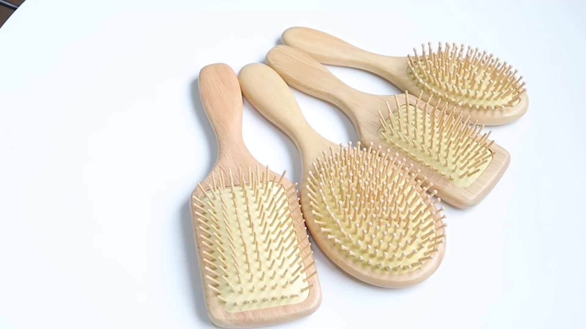 Gold Custom Paddle Brush With Logo Private Label Round Wooden Hair