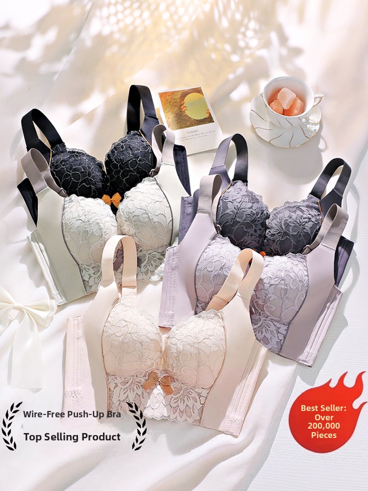 Happy Fox Underwear Women's Small Chest Push-Up Wireless Adjustable Bra, Side Breast Collection, Anti-Sagging, Authentic Flagship Store