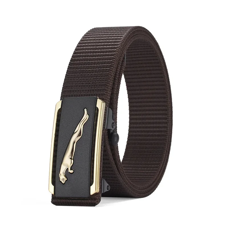Toothless Hole-free Automatic Buckle Plastic Nylon Canvas Belt Belt Trendy Men's All-match Belt with Outer and Inner Buckle