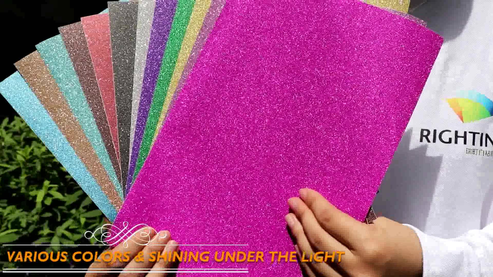 No Powder Fall Off 100mic Colored Self Adhesive Glitter Paper Film